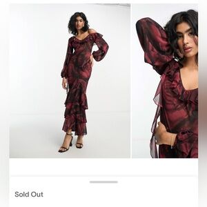 Gorgeous red and black chiffon maxi dresss! ASOS, perfect condition, size 4